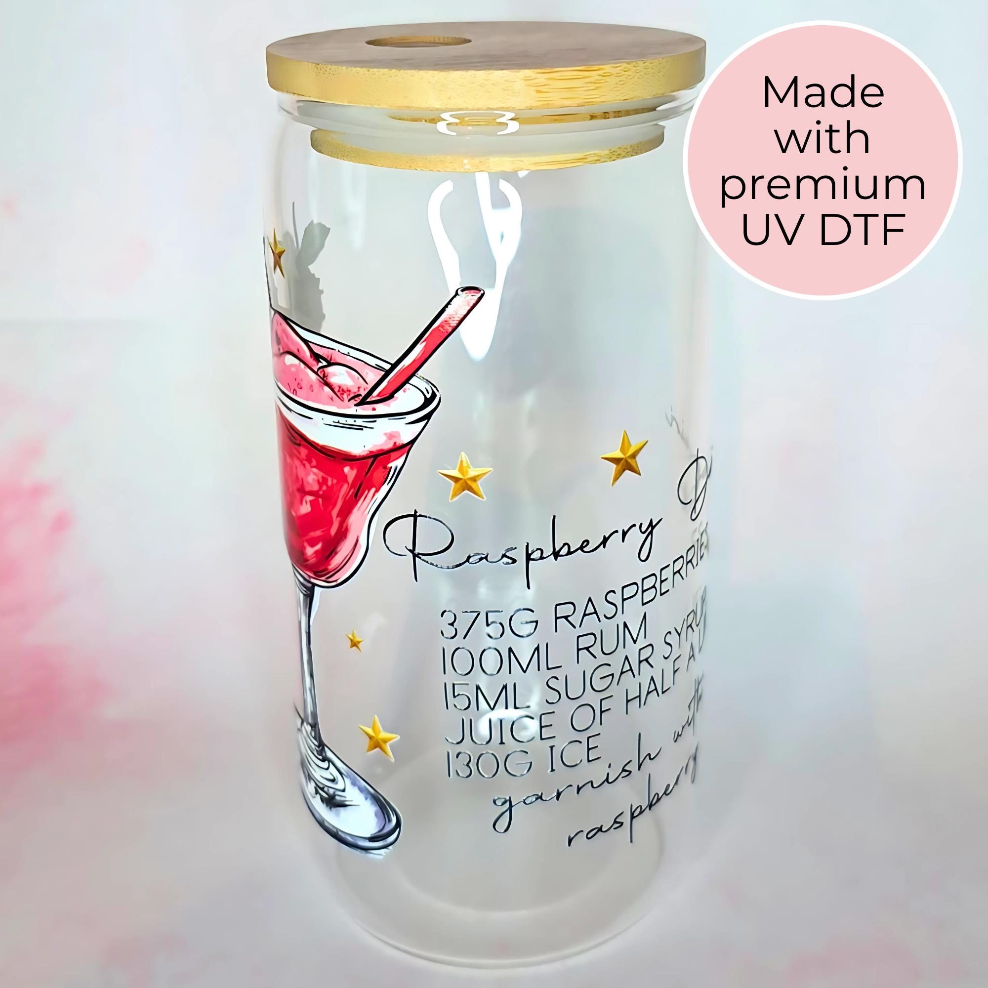 16oz Raspberry Daiquiri Cocktail Recipe Glass with Bamboo Lid & Straw