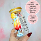 16oz Sex on the Beach Cocktail Recipe Glass with Bamboo Lid & Straw
