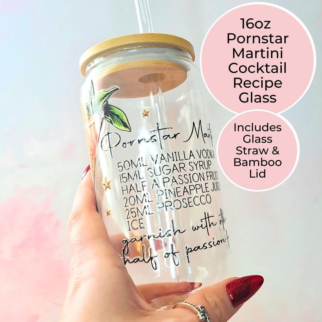 16oz Pornstar Martini Cocktail Recipe Glass with Bamboo Lid & Straw