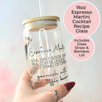 16oz Espresso Martini Cocktail Recipe Glass with Bamboo Lid & Straw