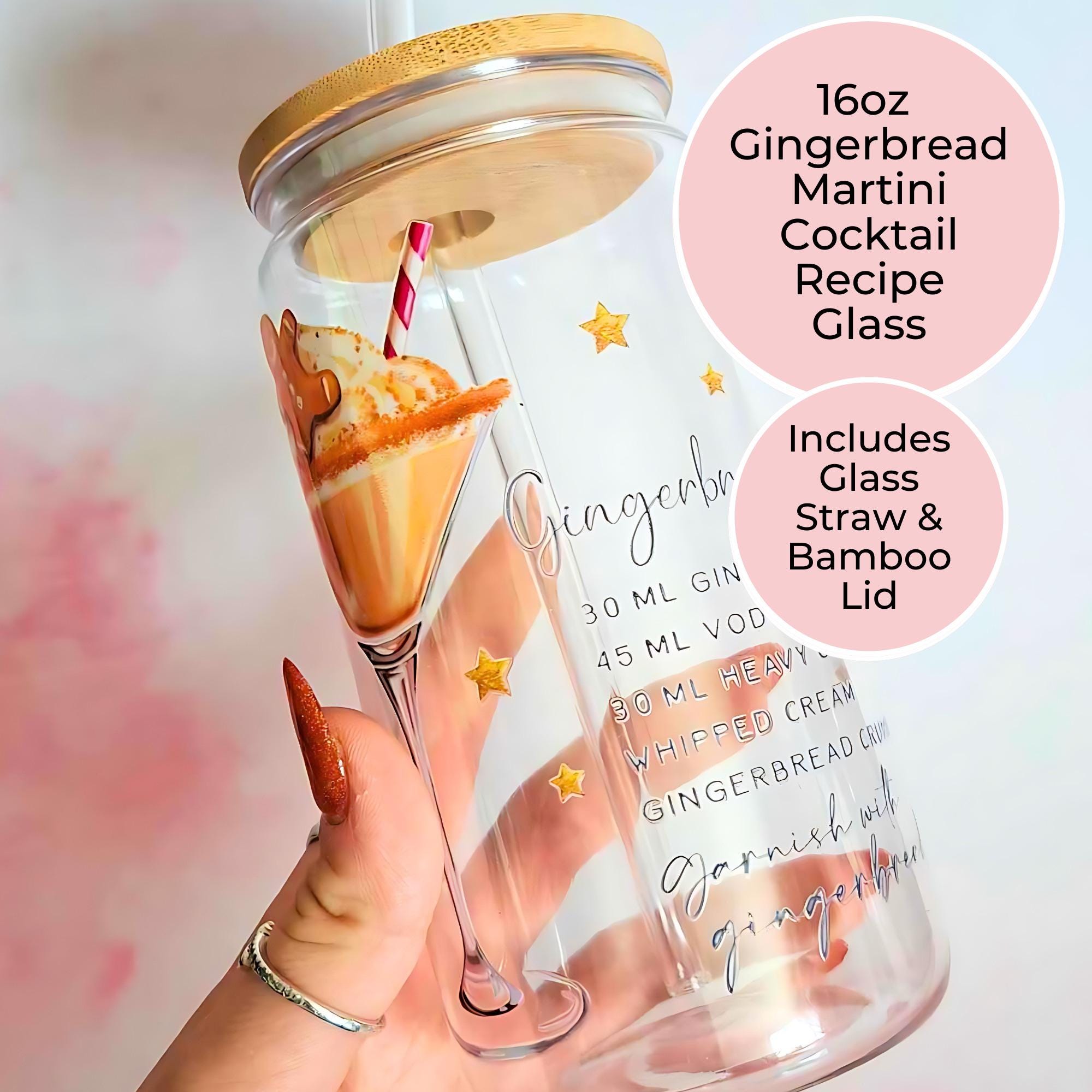16oz Gingerbread Martini Cocktail Recipe Glass with Bamboo Lid & Straw