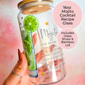 16oz Mojito Cocktail Recipe Glass with Bamboo Lid & Straw