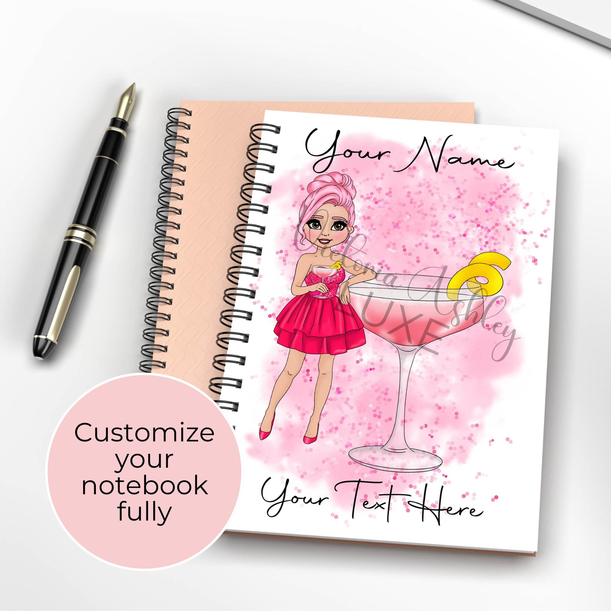 Personalised Cosmopolitan Wire Bound Notebook, A5 Lined Page Planner Gift