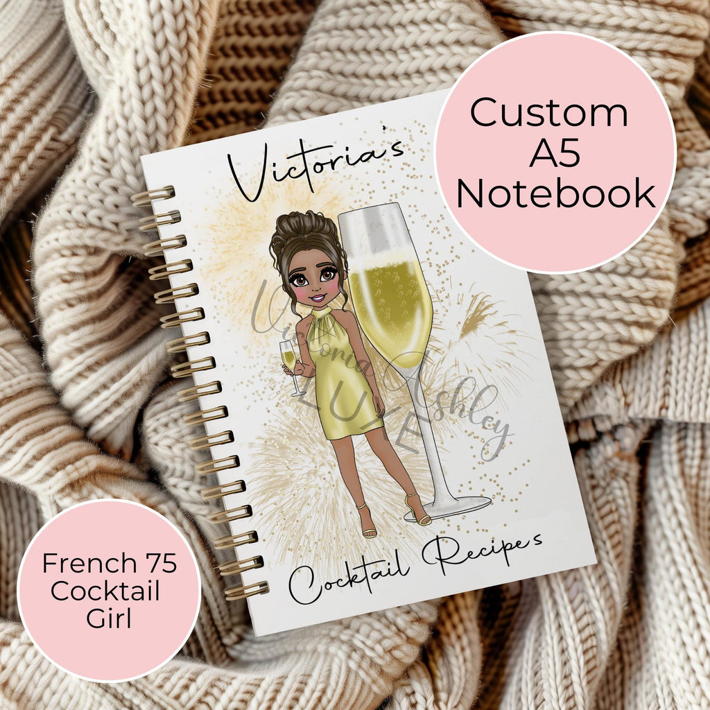Personalised French 75 Themed Notebook Gift, Graduation Gift For Champagne Lover