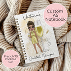 Personalised French 75 Themed Notebook Gift, Graduation Gift For Champagne Lover
