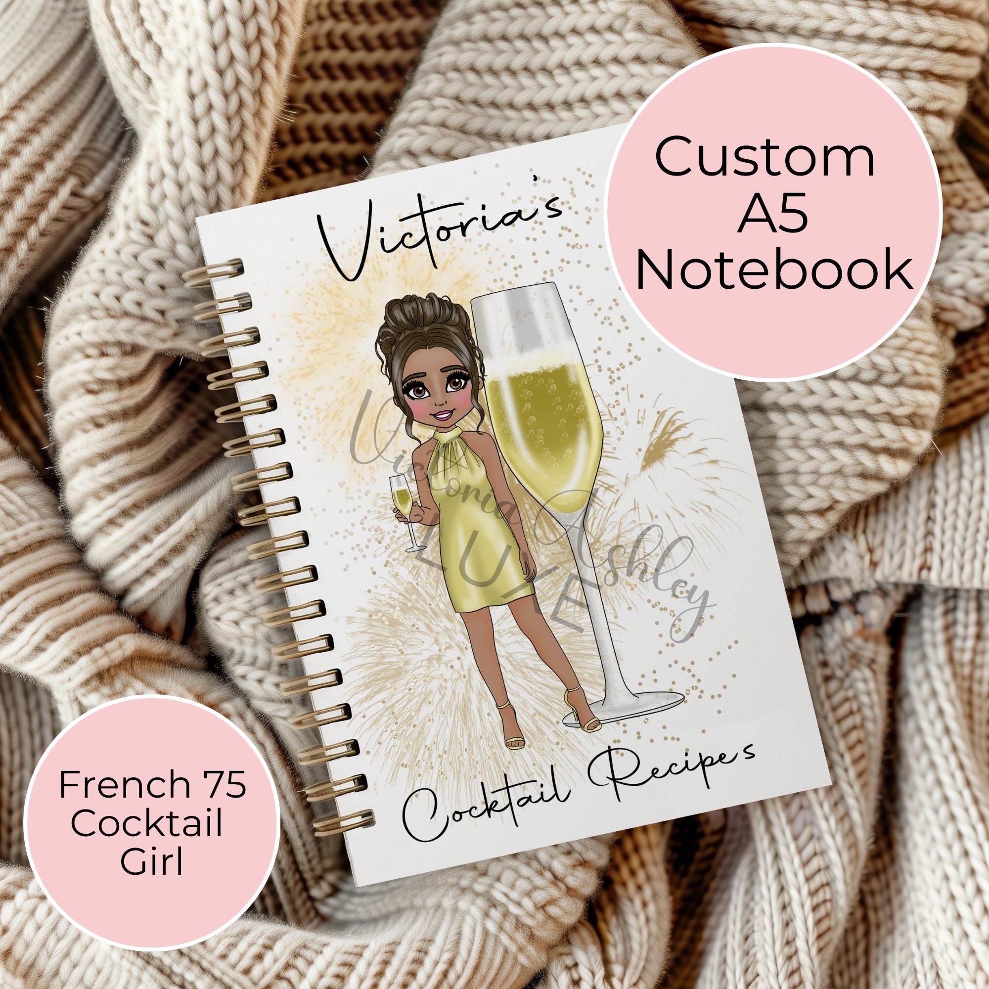 Personalised French 75 Themed Notebook Gift, Graduation Gift For Champagne Lover