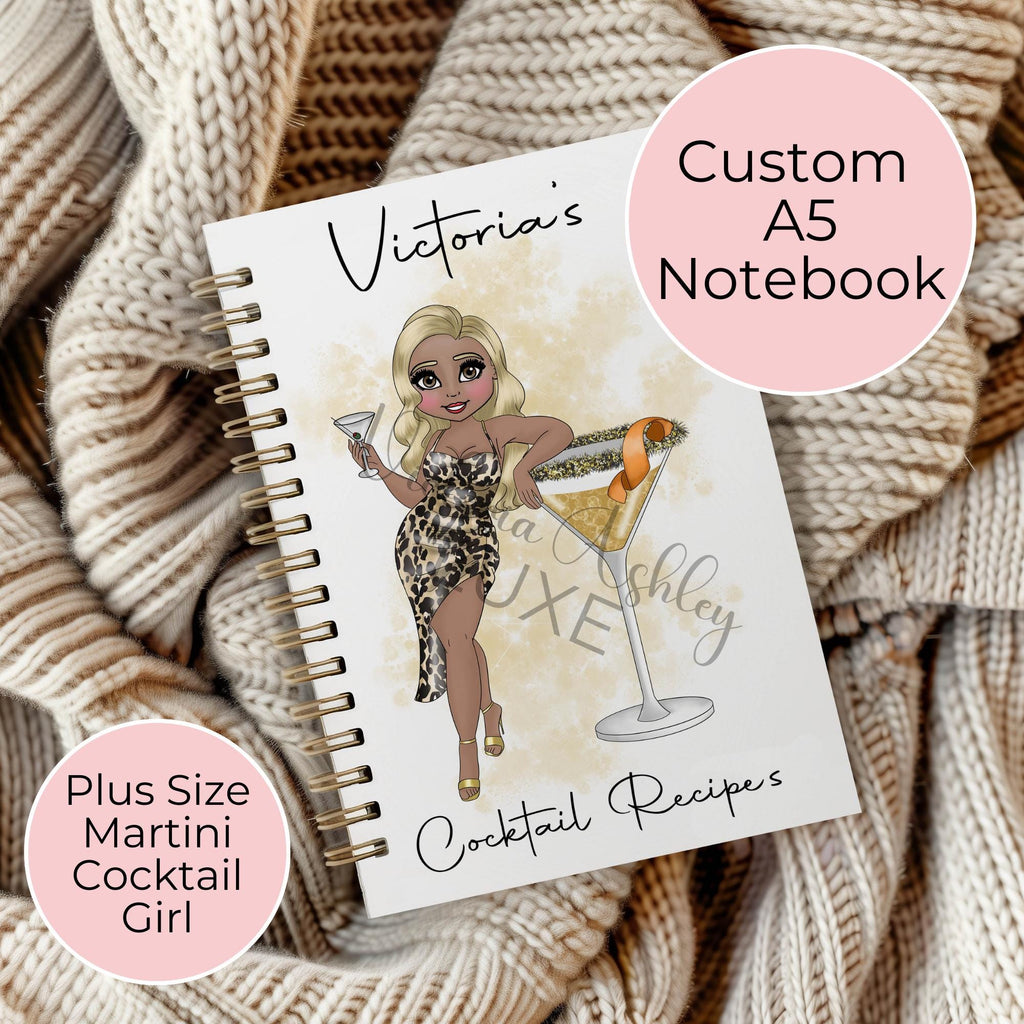 Personalised Martini Cocktail A5 Notebook, Birthday Gift For Mum, sister, Nana