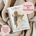 Personalised Martini Cocktail A5 Notebook, Birthday Gift For Mum, sister, Nana