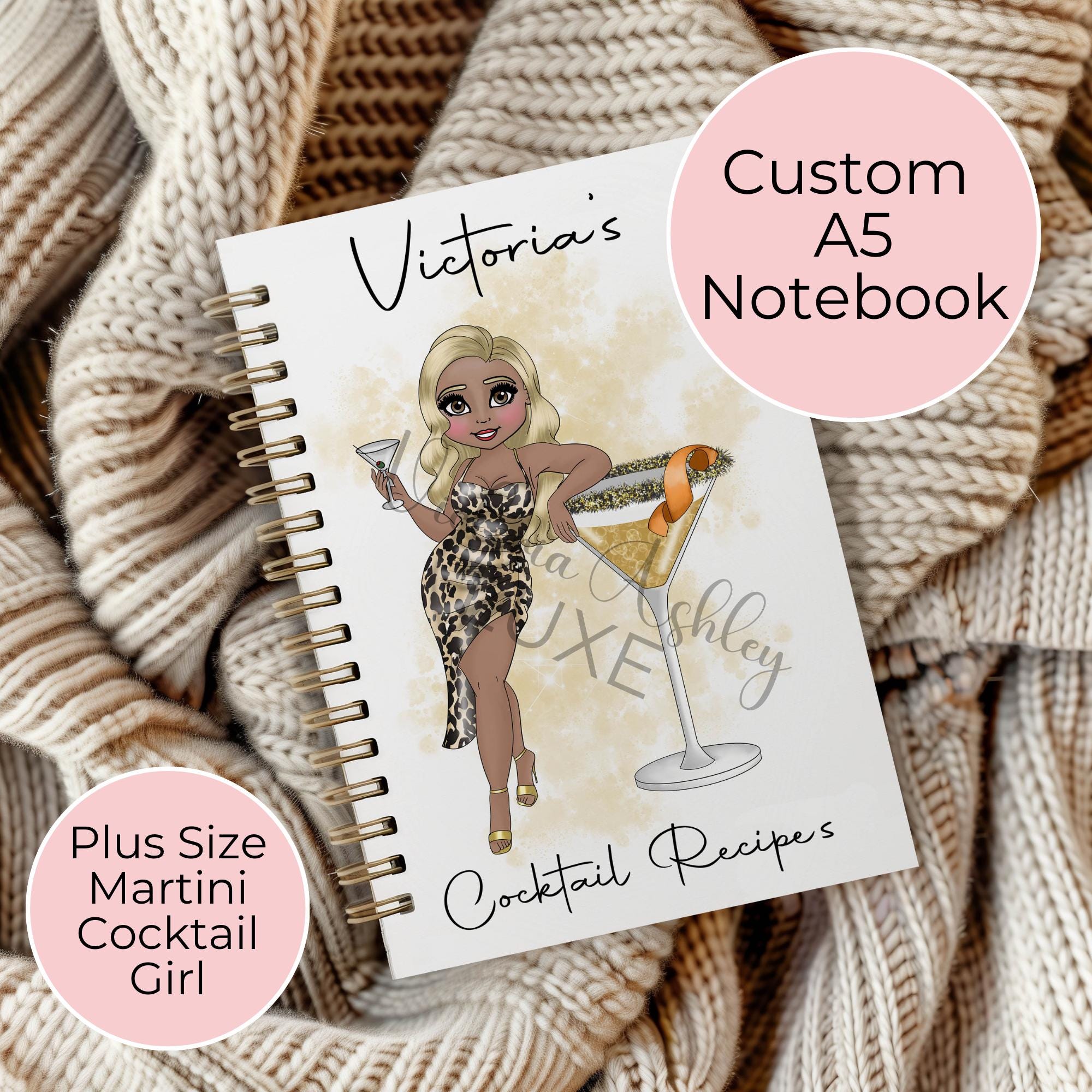 Personalised Martini Cocktail A5 Notebook, Birthday Gift For Mum, sister, Nana