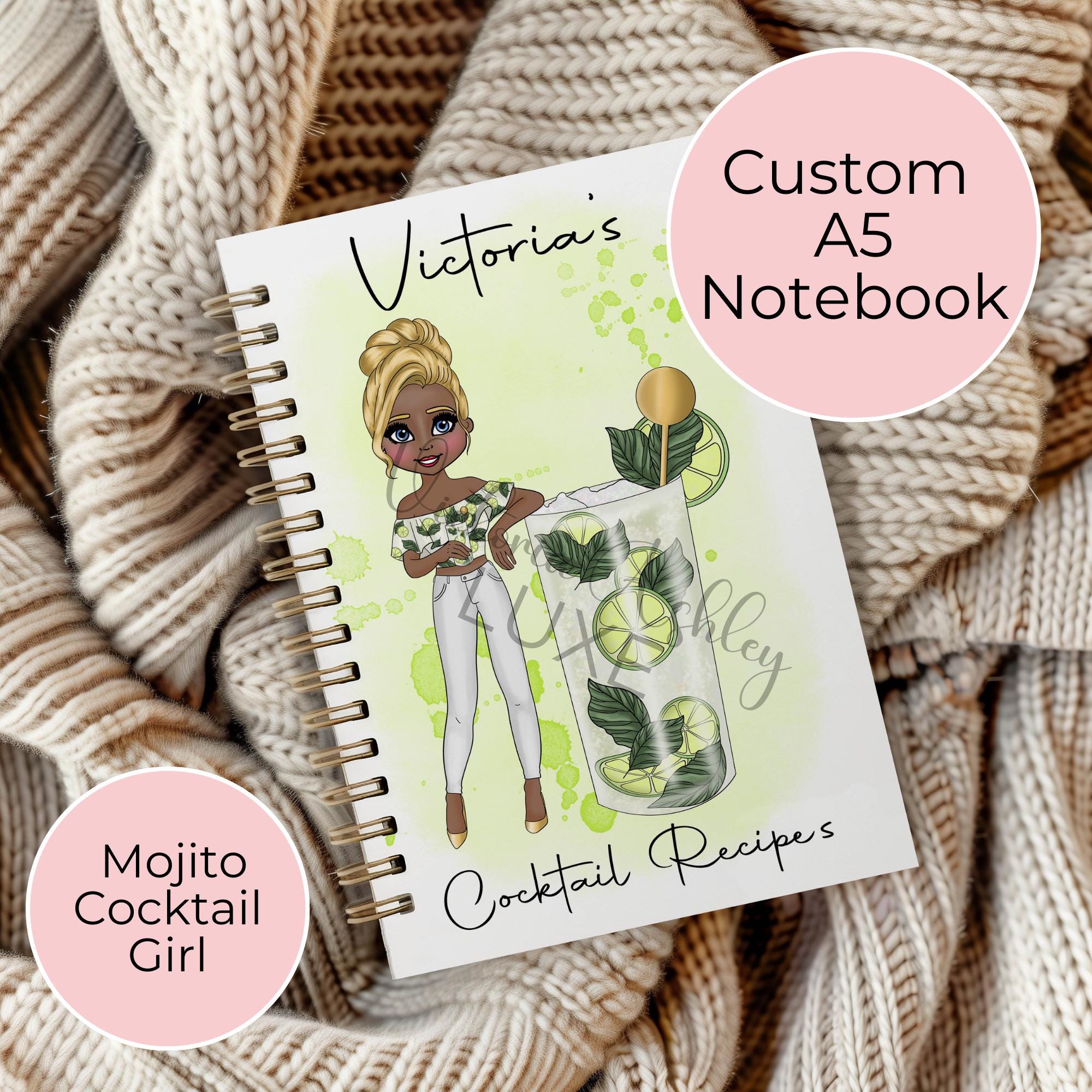 Personalised Mojito Cocktail Notebook Gift, Party Planning Notebook Diary