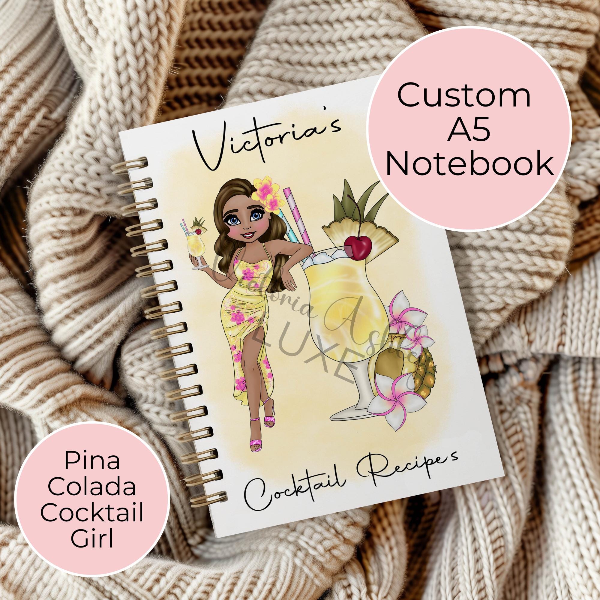 Personalised Pina Colada Cocktail Notekook, A5 Wedding Planning Notebook Gift