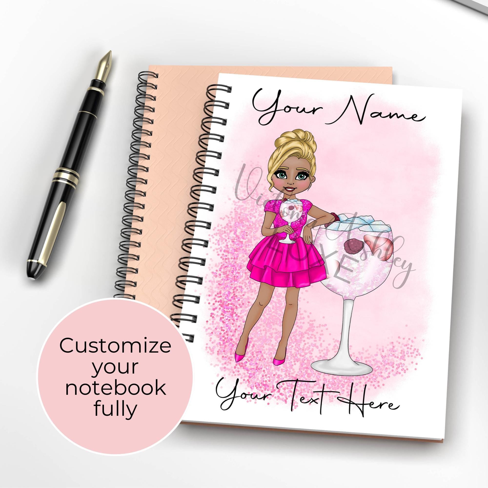 Personalised Pink Gin 75 Cocktail Planner, A5 Notebook For End Of Term Teacher Gift