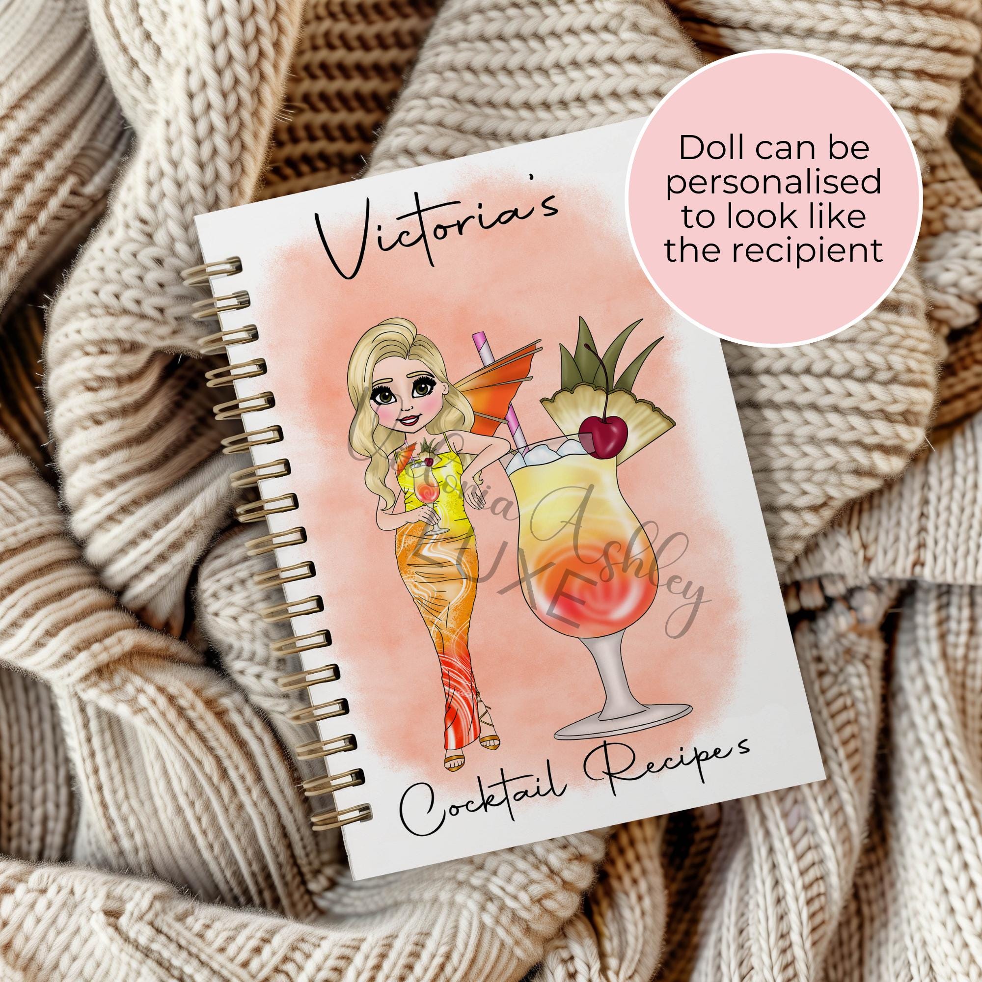 Personalised Sec on the Beach Cocktail Notebook Gift, Party Planning Notebook Diary