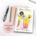 Personalised Tequila Sunrise Cocktail Notebook Gift, Party Planning Notebook Diary