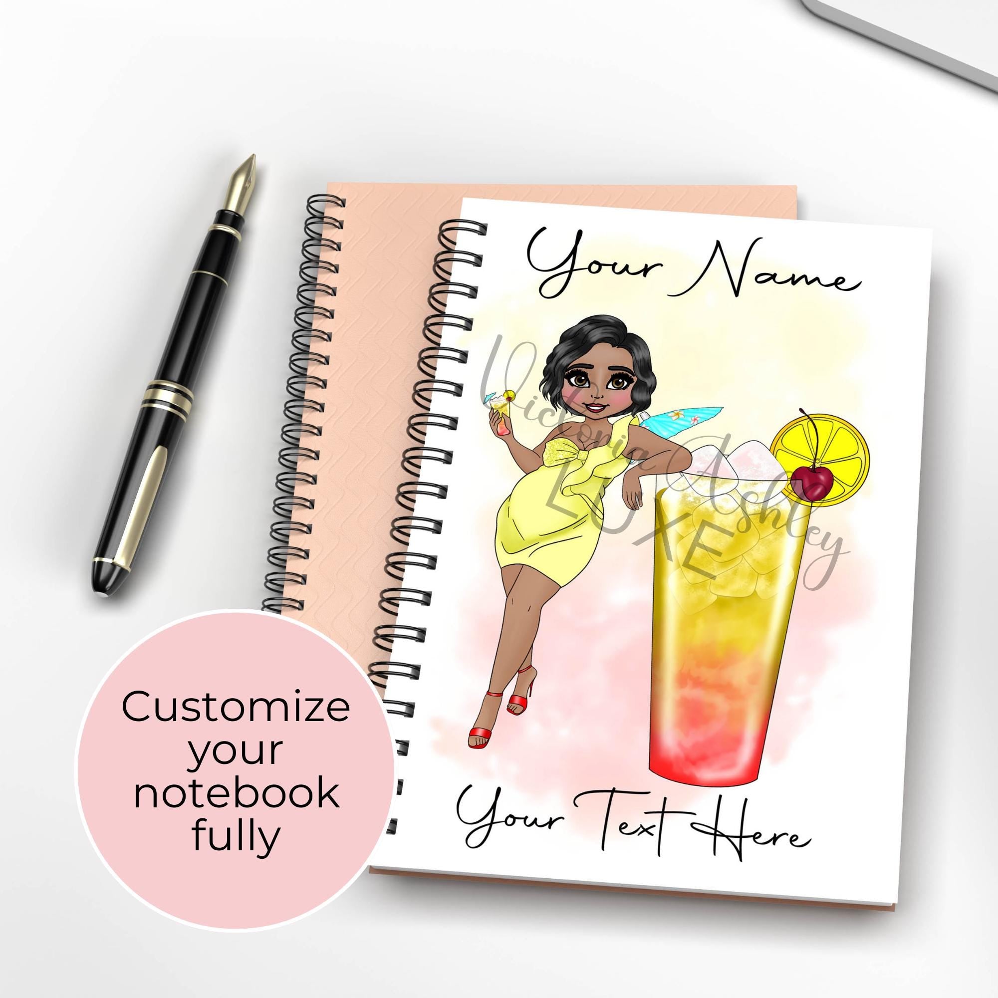 Personalised Tequila Sunrise Cocktail Notebook Gift, Party Planning Notebook Diary