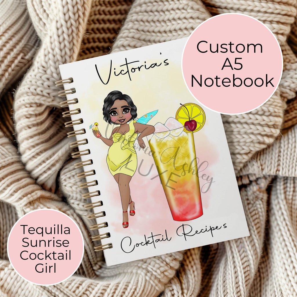 Personalised Tequila Sunrise Cocktail Notebook Gift, Party Planning Notebook Diary