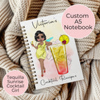 Personalised Tequila Sunrise Cocktail Notebook Gift, Party Planning Notebook Diary