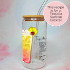Tequila Sunrise Cocktail Recipe Glass with Bamboo Lid & Straw