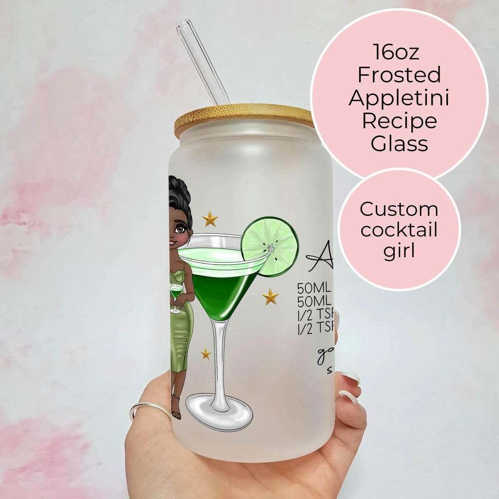 Personalised Appletini Character Glass With Cocktail Recipe