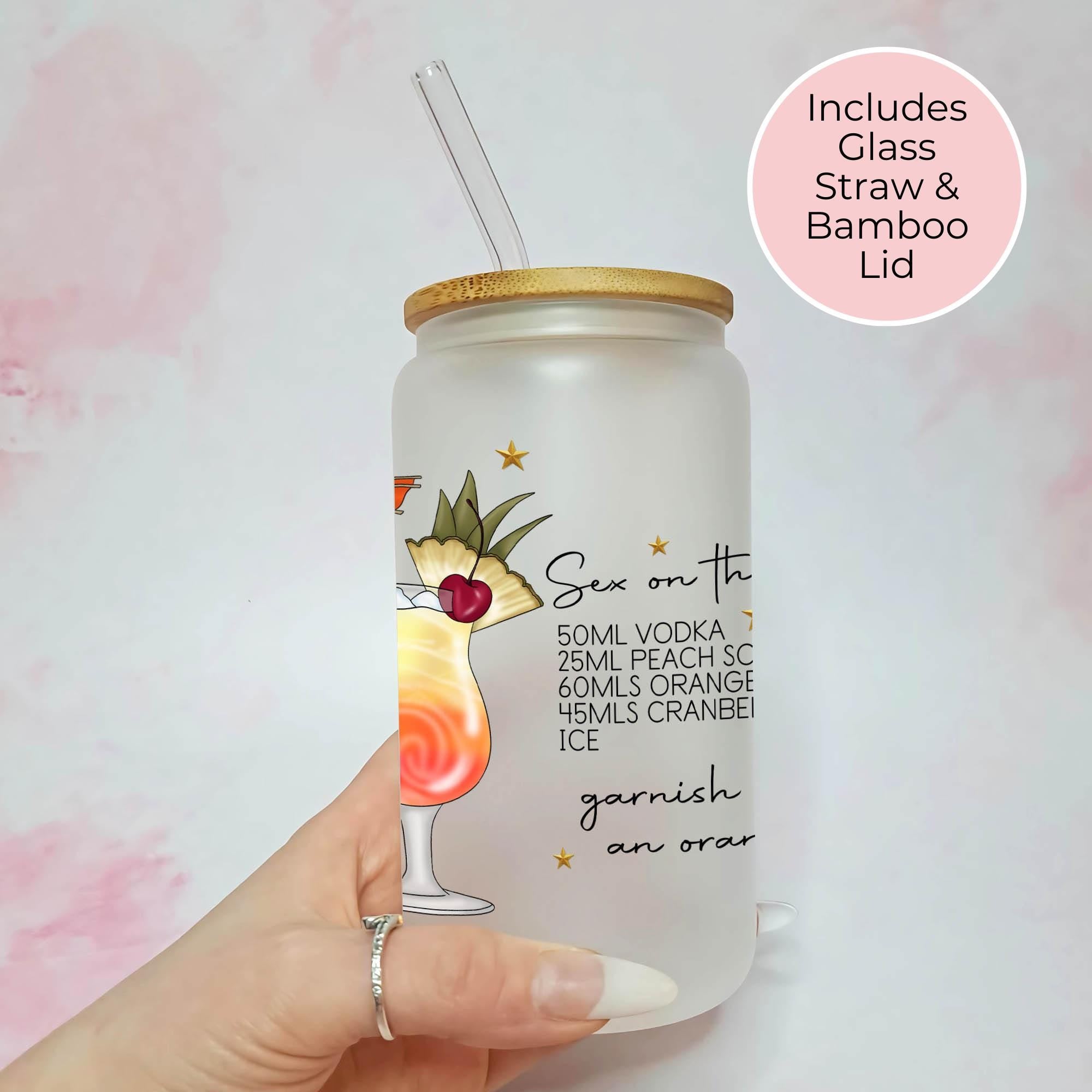 Personalised Sex on the Beach Character Glass With Cocktail Recipe, Summer Soiree Party Drinkware