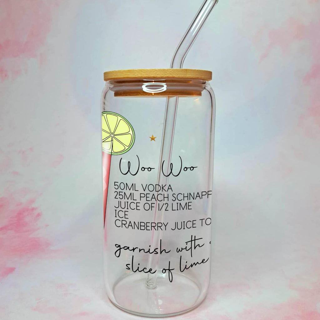 Woo Woo Cocktail Recipe Glass with Bamboo Lid & Straw