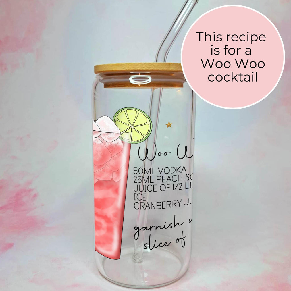 Woo Woo Cocktail Recipe Glass with Bamboo Lid & Straw