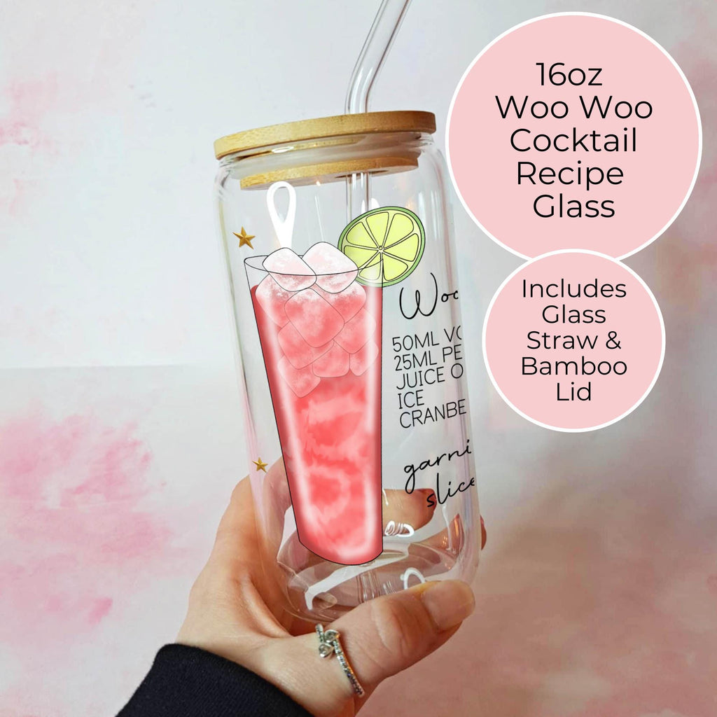 Woo Woo Cocktail Recipe Glass with Bamboo Lid & Straw
