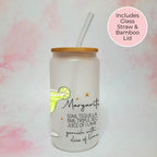 Personalised Margarita Character Glass With Cocktail Recipe, Girls Cocktail Night Drinkware