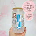Personalised Energy Drink Character Glass With Cocktail Recipe, 18th 21st Birthday Gift For Her