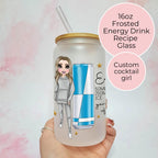 Personalised Energy Drink Character Glass With Cocktail Recipe, 18th 21st Birthday Gift For Her