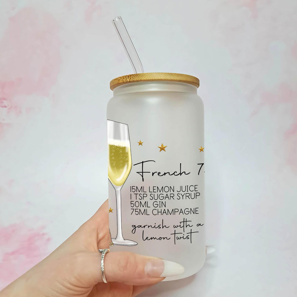 Personalised French 75 Character Glass With Cocktail Recipe, End Of Term Graduation Gift