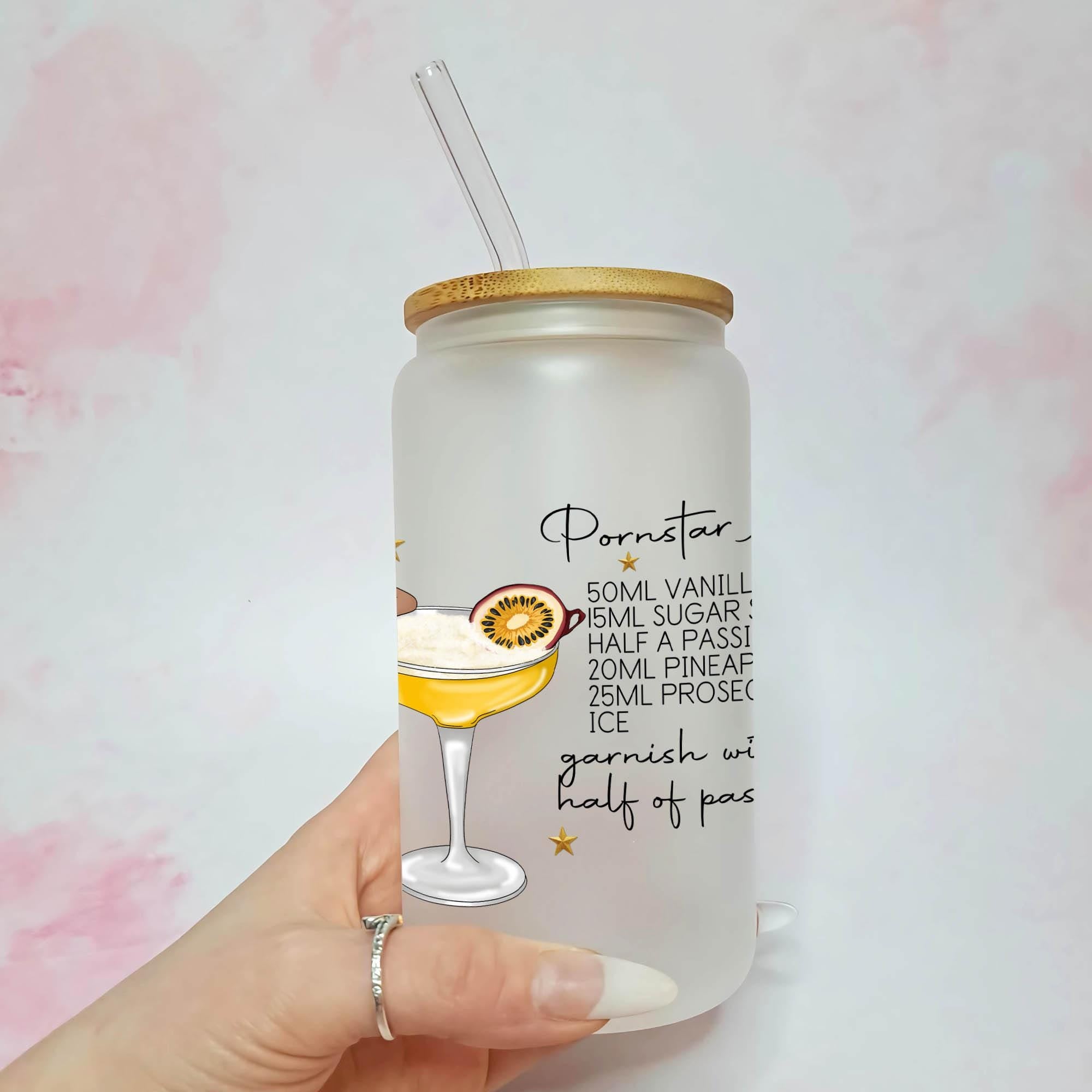 Personalised Pornstar Martini i Frosted Recipe Glass With Custom Character