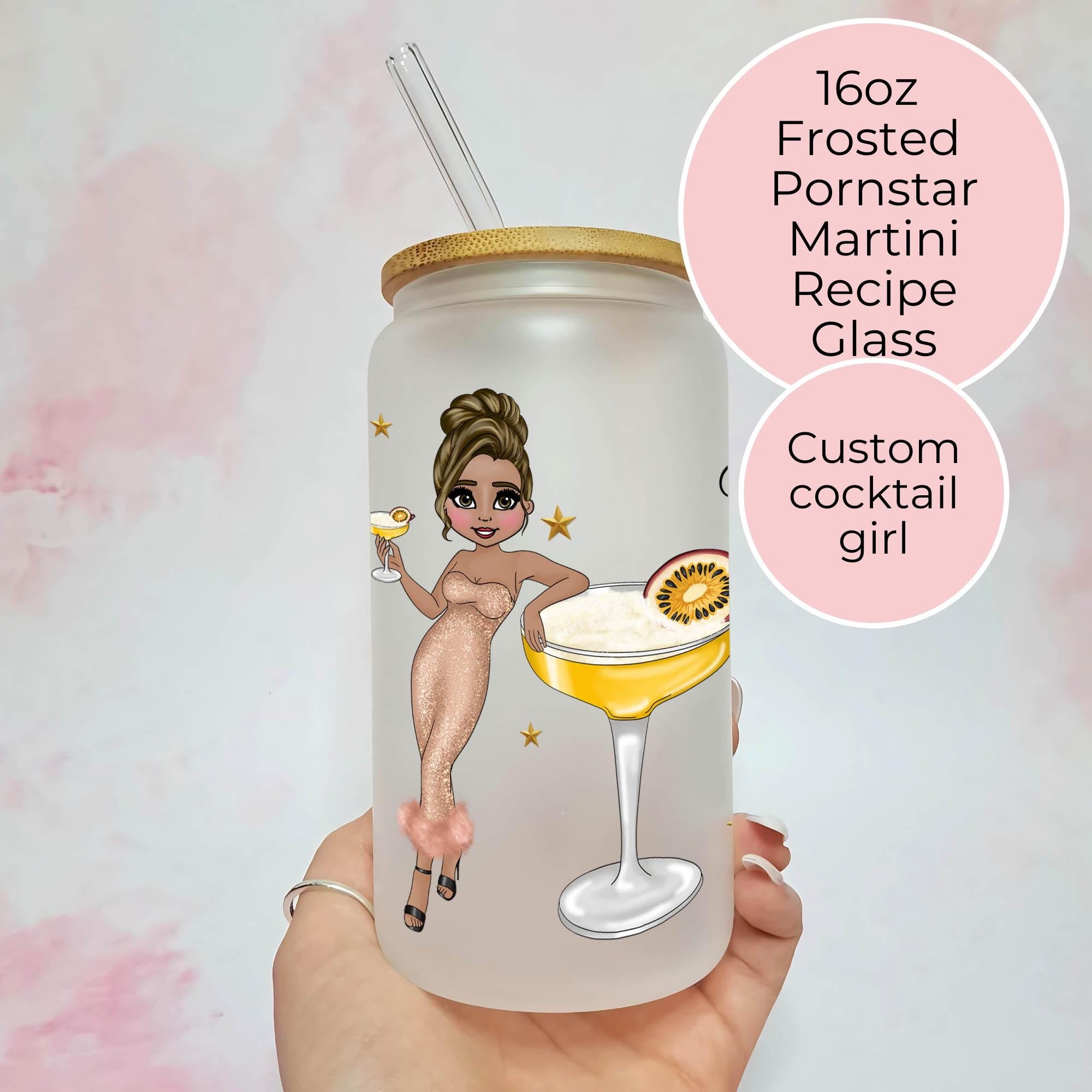 Personalised Pornstar Martini i Frosted Recipe Glass With Custom Character
