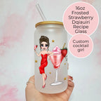 Personalised Strawberry Daiquiri Character Glass With Cocktail Recipe