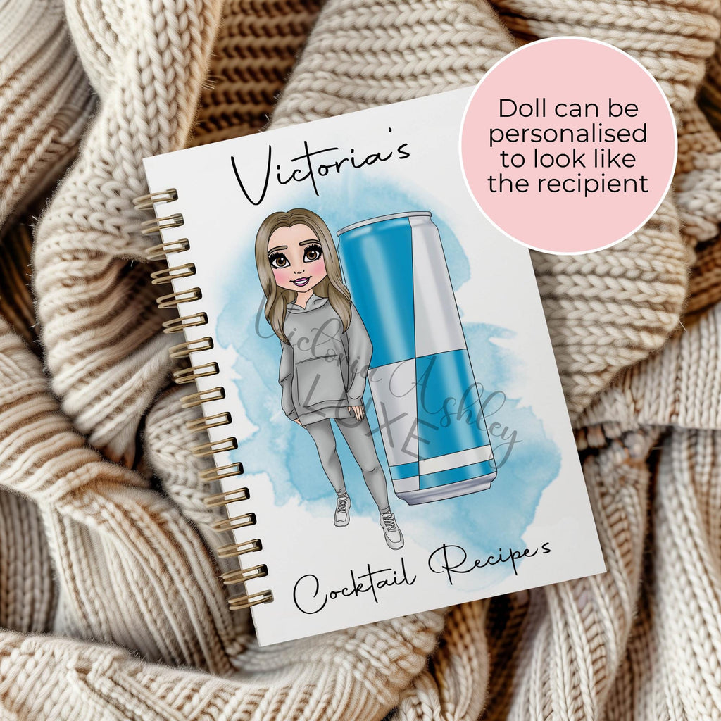 Personalised Energy Drink Cocktail Notebook, A5 Spiral Notebook For Her Birthday