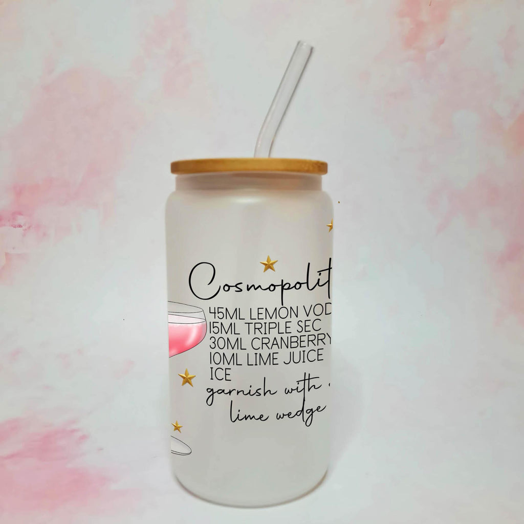 16oz Cosmopolitan Cocktail Recipe Glass with Bamboo Lid & Straw