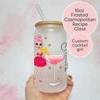 Personalised Cosmopolitan Character Glass With Cocktail Recipe, Gift For Girl Friends