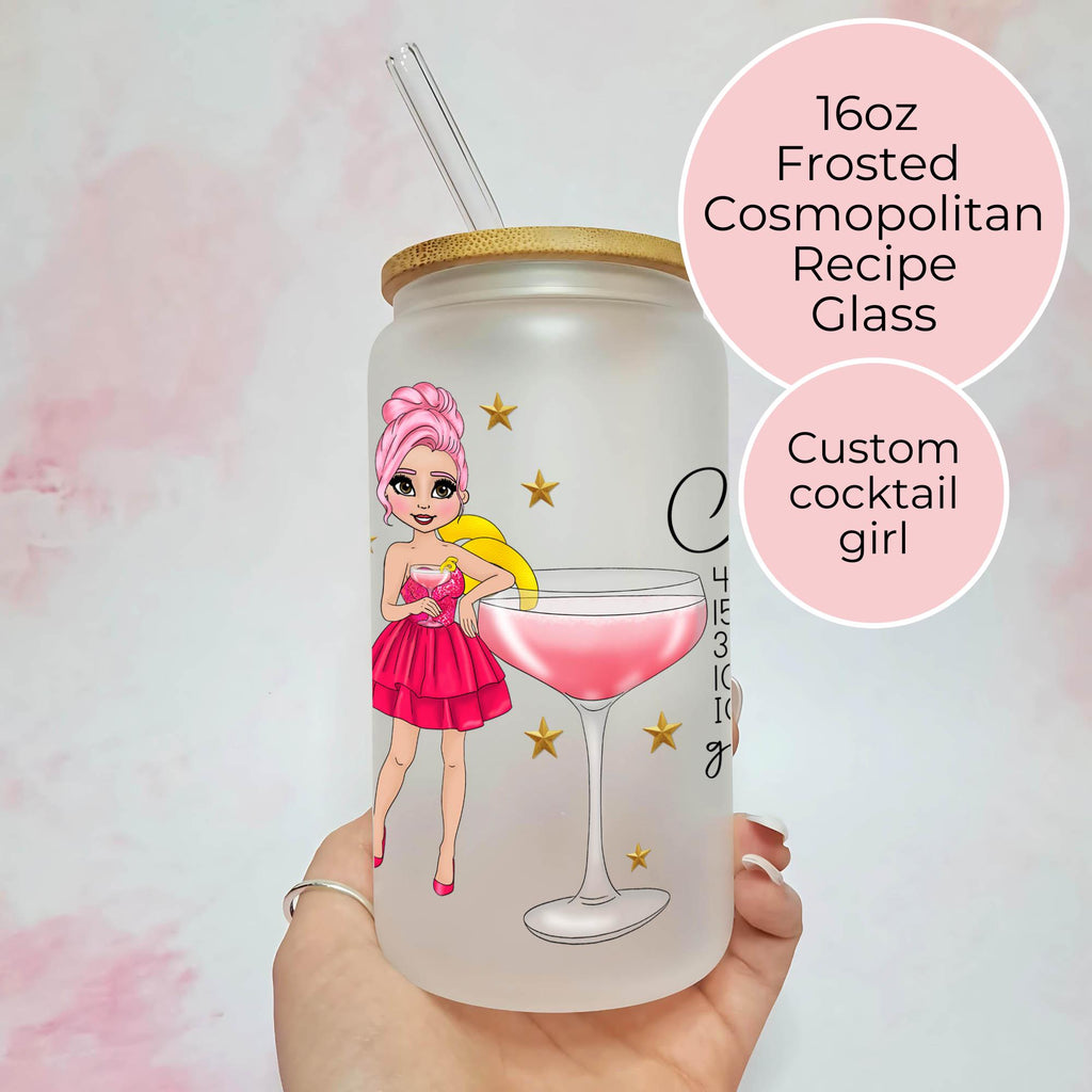 16oz Cosmopolitan Cocktail Recipe Glass with Bamboo Lid & Straw