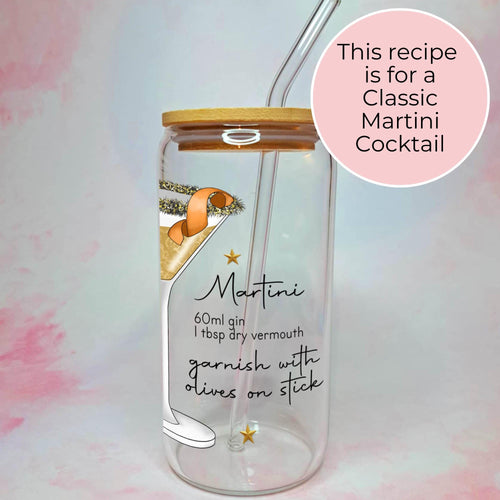 16oz Martini Cocktail Recipe Glass with Bamboo Lid & Straw