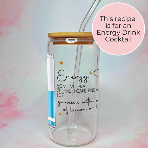 16oz Energy Drink Cocktail Recipe Glass with Bamboo Lid & Straw