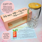 16oz Holly Jolly Cocktail Recipe Glass with Bamboo Lid & Straw