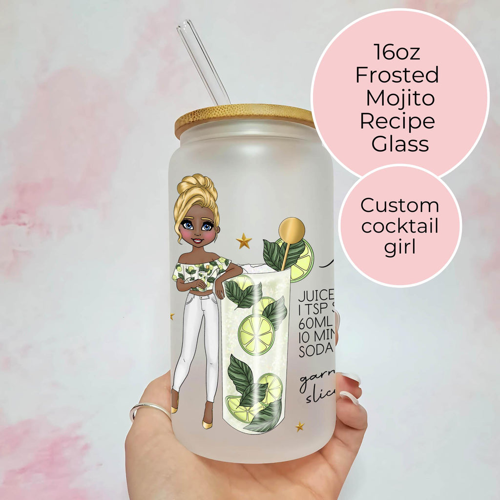 Personalised Mojito Character Glass With Cocktail Recipe, End Of Term Teacher Gift