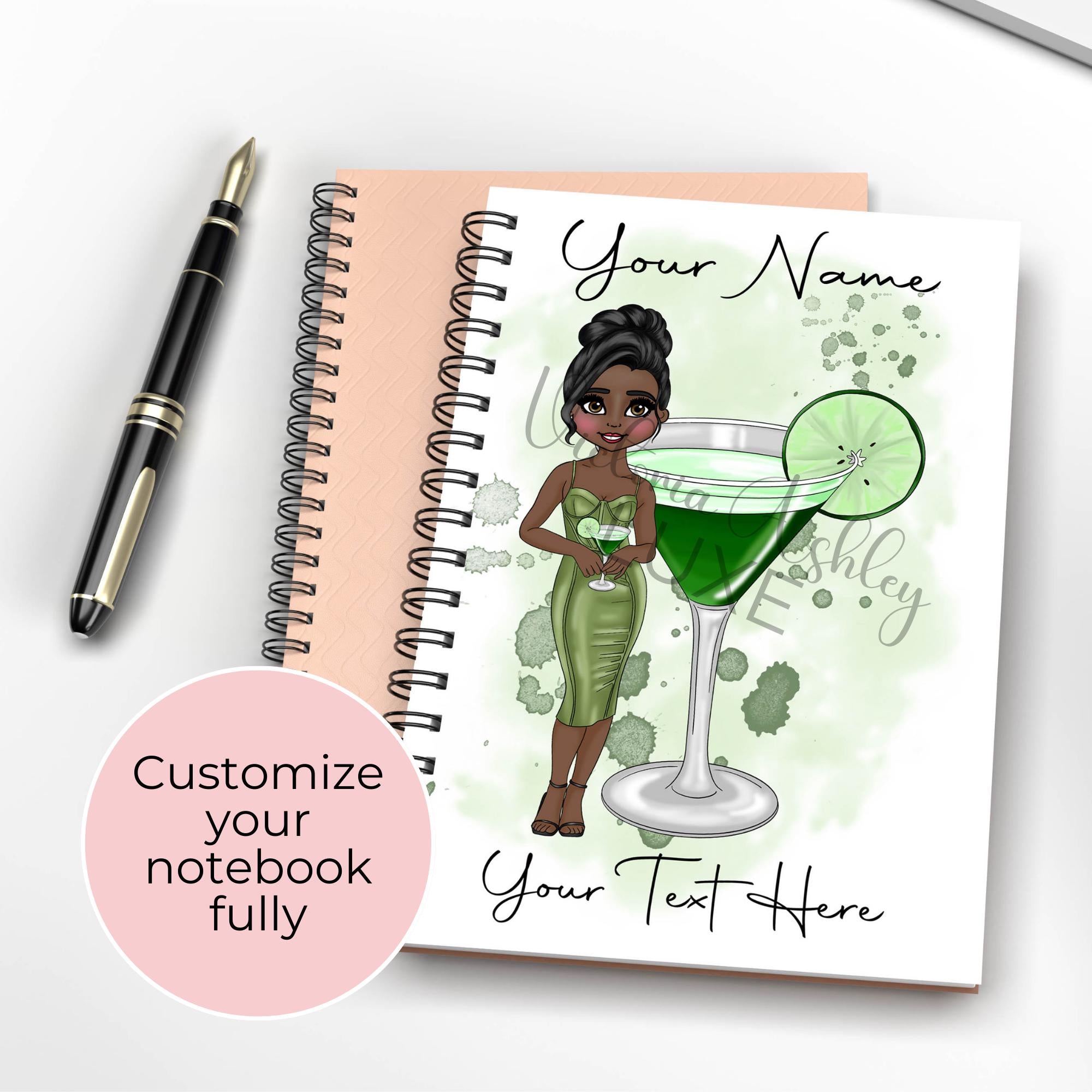 Personalised Appletini Cocktail Spiral Journal, Cocktail Planning Notebook Gift For Her