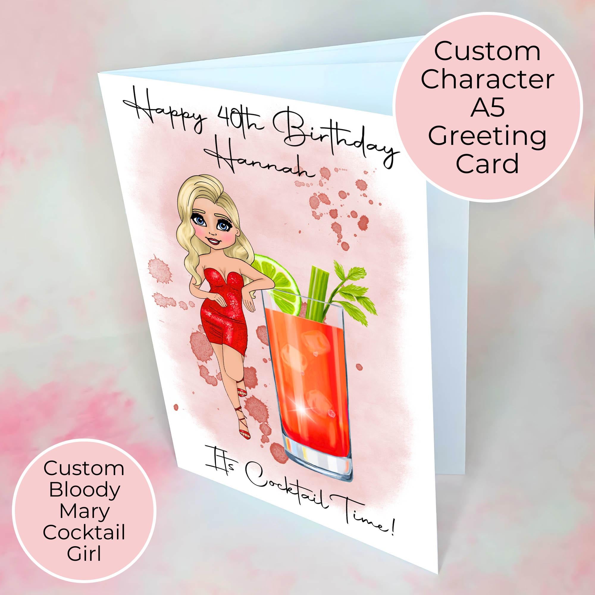 Personalised Bloody Mary Birthday Card, A5 Greeting Card For Milestone Birthday