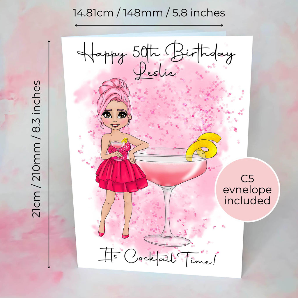 Personalised Cosmopolitan Birthday Card, A5 Greeting Card For Her