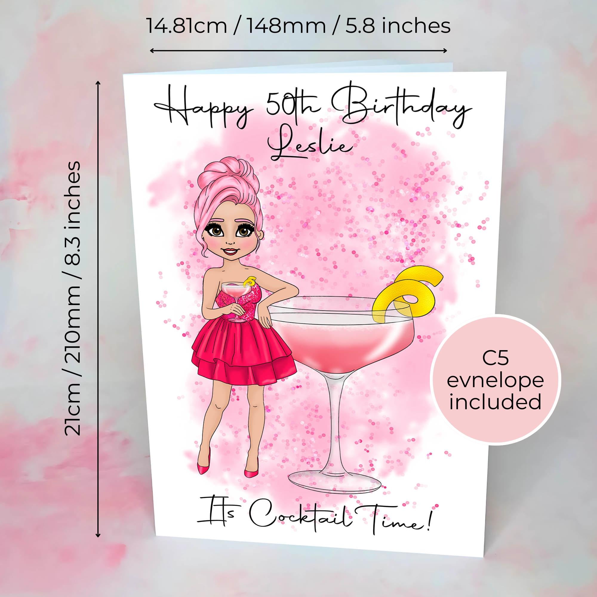 Personalised Cosmopolitan Birthday Card, A5 Greeting Card For Her