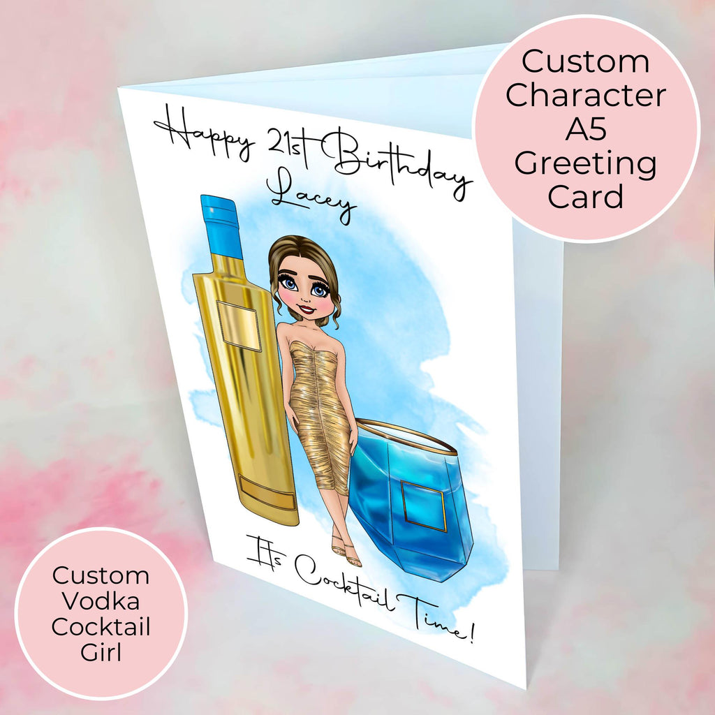 Personalised AU Vodka Drink And Cocktail Girl Card, A5 Birthday Card For Best Friend