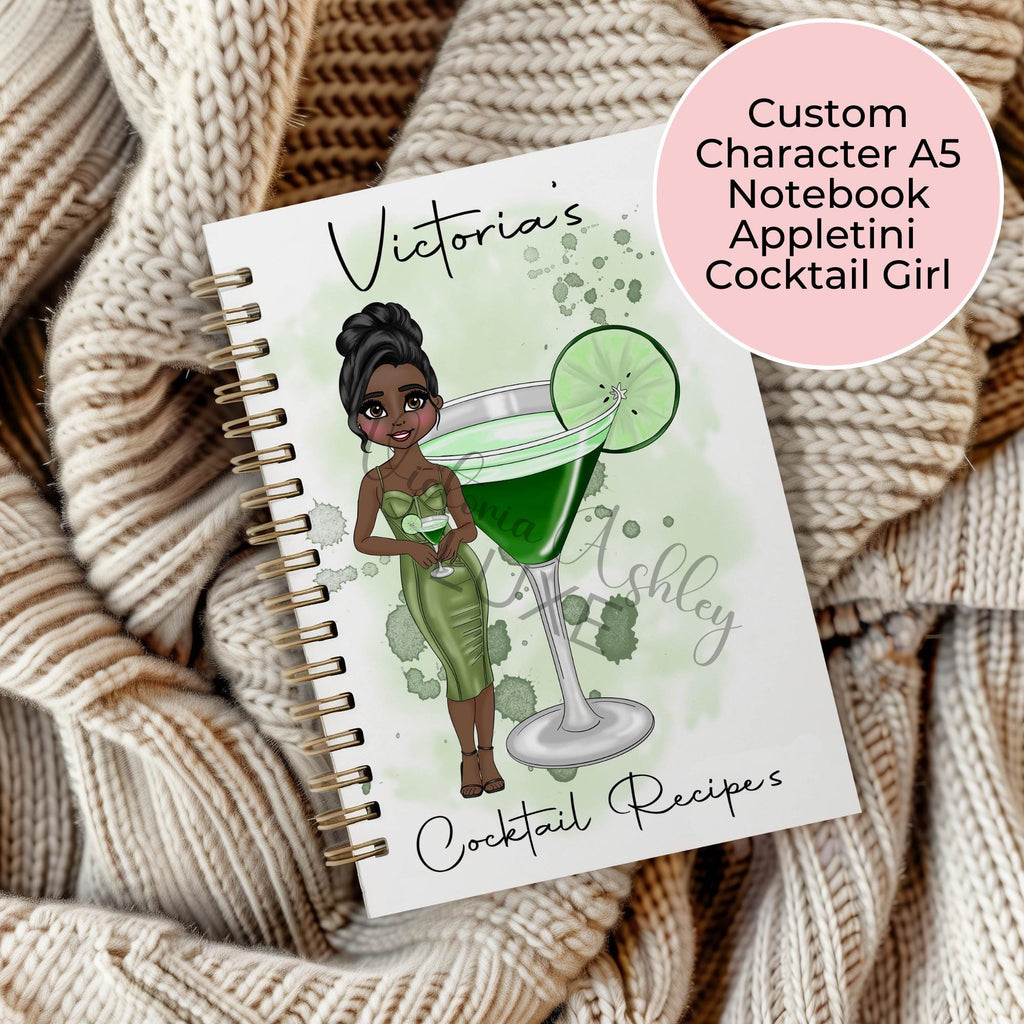 Personalised Appletini Cocktail Spiral Journal, Cocktail Planning Notebook Gift For Her