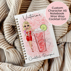 Personalised Woo Woo Cocktail Girl A5 Notebook, Wire Bound Lined Journal Gift for Cocktail Lovers