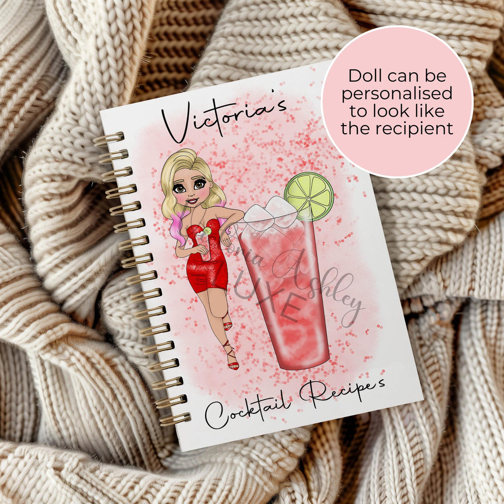 Personalised Woo Woo Cocktail Girl A5 Notebook, Wire Bound Lined Journal Gift for Cocktail Lovers